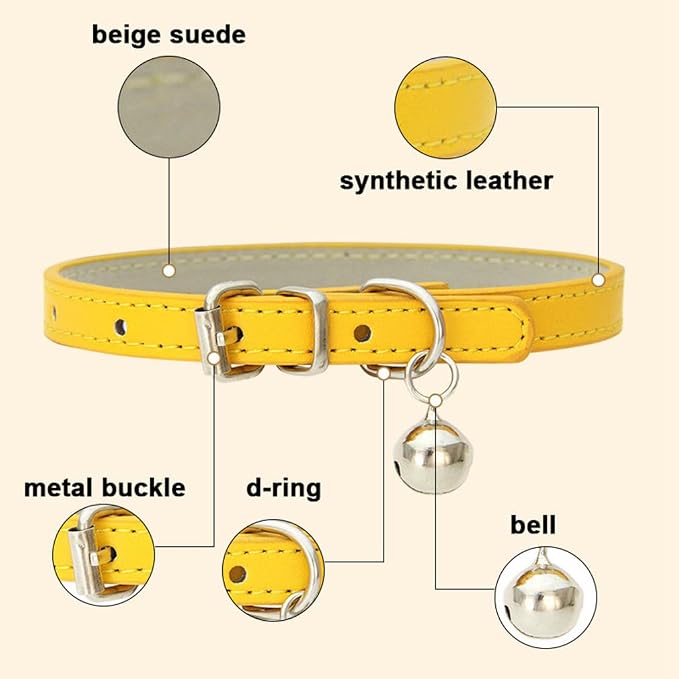 Blue Puppy Collar with Bell, Soft Pu Leather Cat Collars Adjustable Buckle - Image 4