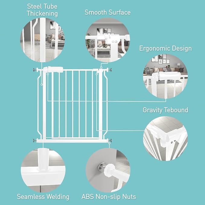 WAOWAO Baby Gate 14.16" Extra Wide Pressure Mounted Walk Through Swing Auto - Image 2