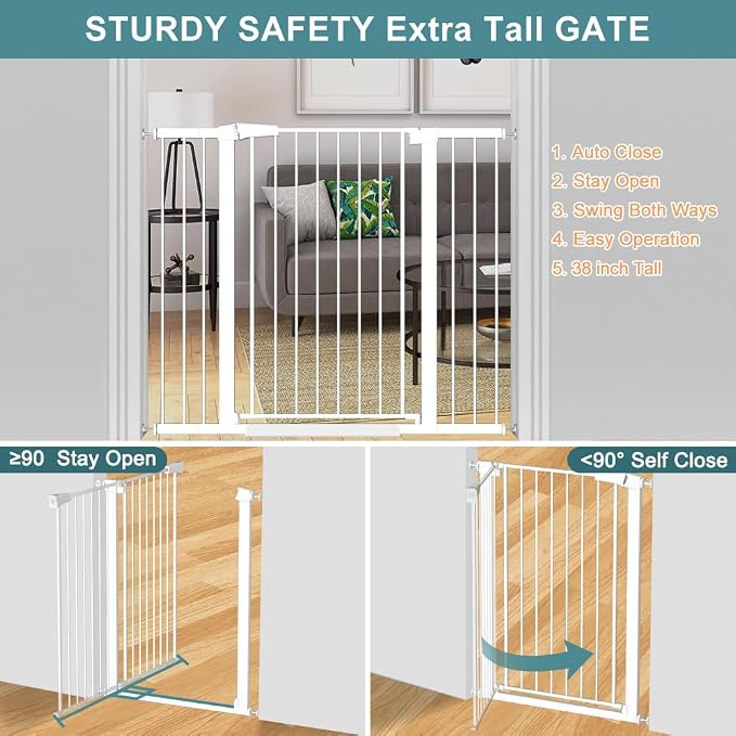Fairy Baby 38" Extra Tall Dog Gates Indoor, 81.9"-84.6" Extra Wide Baby Gates - Image 7