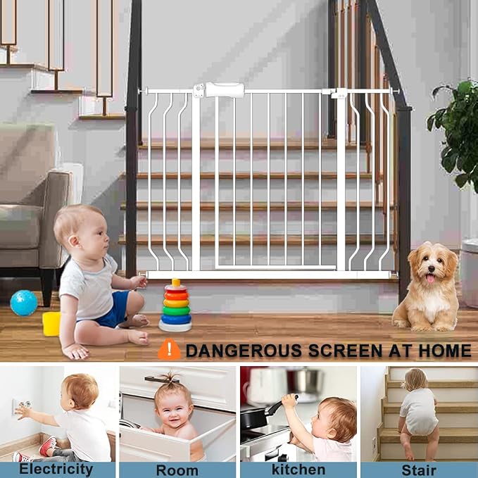 Extra Wide Baby Gates 71.5-76.3 Inch White Pressure Mounted Baby Gate Indoor - Image 8