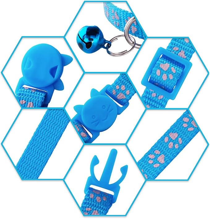 Breakaway Kitten Collar with Bells, Light Blue Break Away Cat Collar with Bells - Image 6