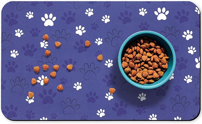 Dog Food Mat, Absorbent Water Bowl Mats Cat Pet Feeding Placemats Dark Blue 17 by Zoeeya