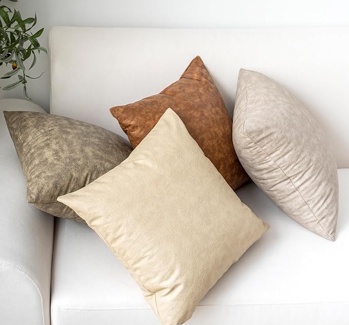 Pack of 4 Oversized Faux Leather Neutral Decorative Throw Pillow Covers 24x24 - Image 4