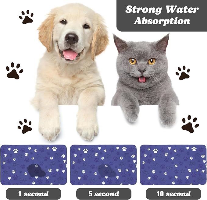 Dog Food Mat, Absorbent Water Bowl Mats Cat Pet Feeding Placemats Dark Blue 16 - Image 2