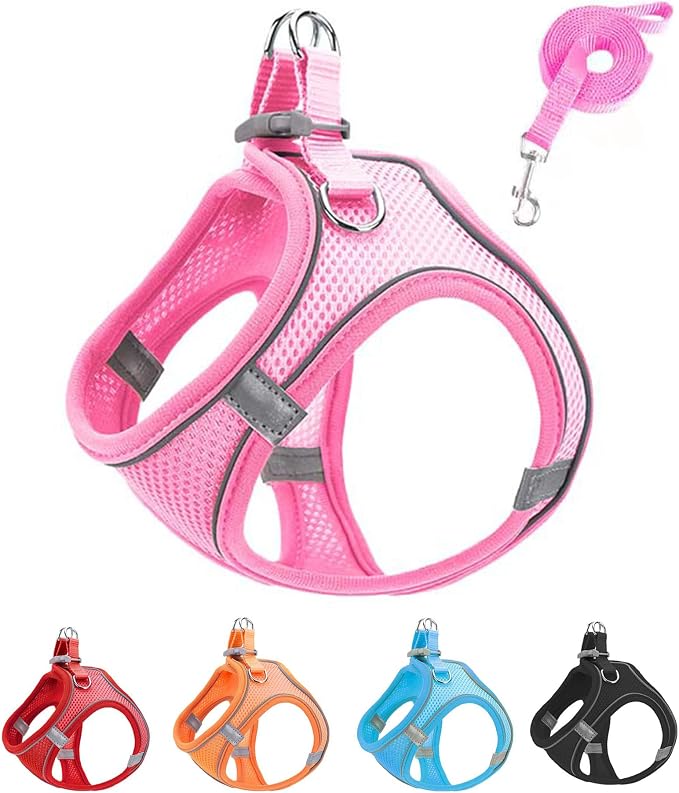 XXXS Pink Soft Mesh Dog Harness and Leash Set, No Escape Puppy Harnesses by Unknown