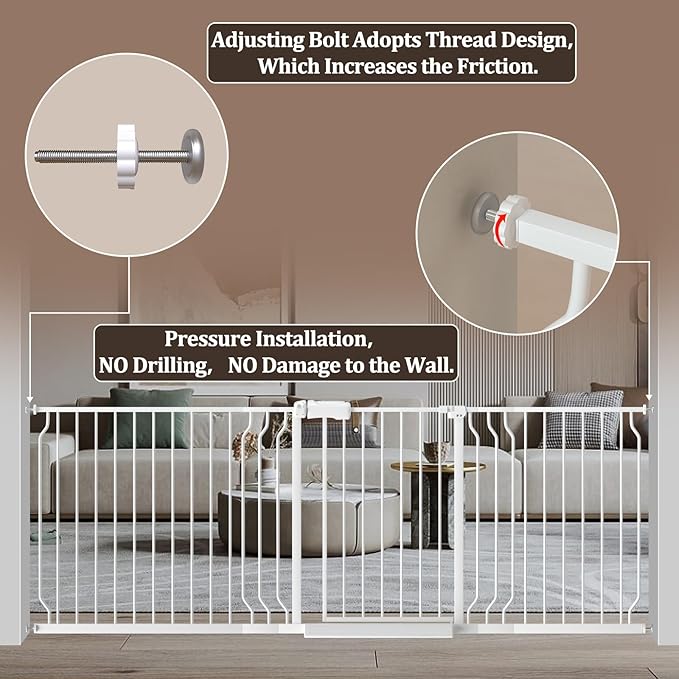 WAOWAO Baby Gate 43.3-52.75" Extra Wide Pressure Mounted Walk Through Swing - Image 6