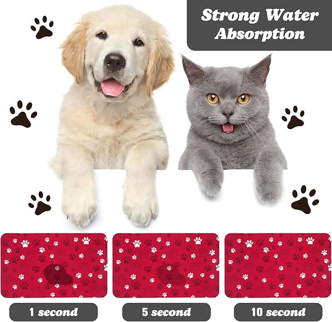 Dog Food Mat, Absorbent Water Bowl Mats Cat Pet Feeding Placemats Red 24 * 32 - Image 2
