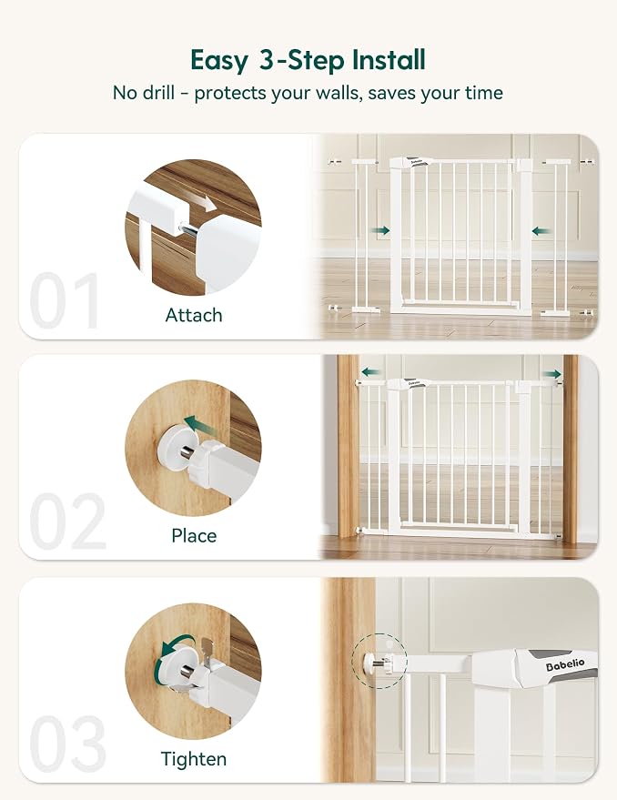 Babelio 36" Tall Baby Gate, PressGuard P7, 29-48" Auto Close Pressure Mounted - Image 5