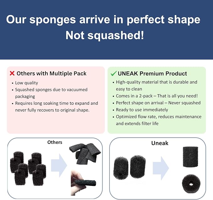 UNEAK 2-Pack Small Premium Pre Filter Sponge Aquarium Intake High-Porosity Foam - Image 4