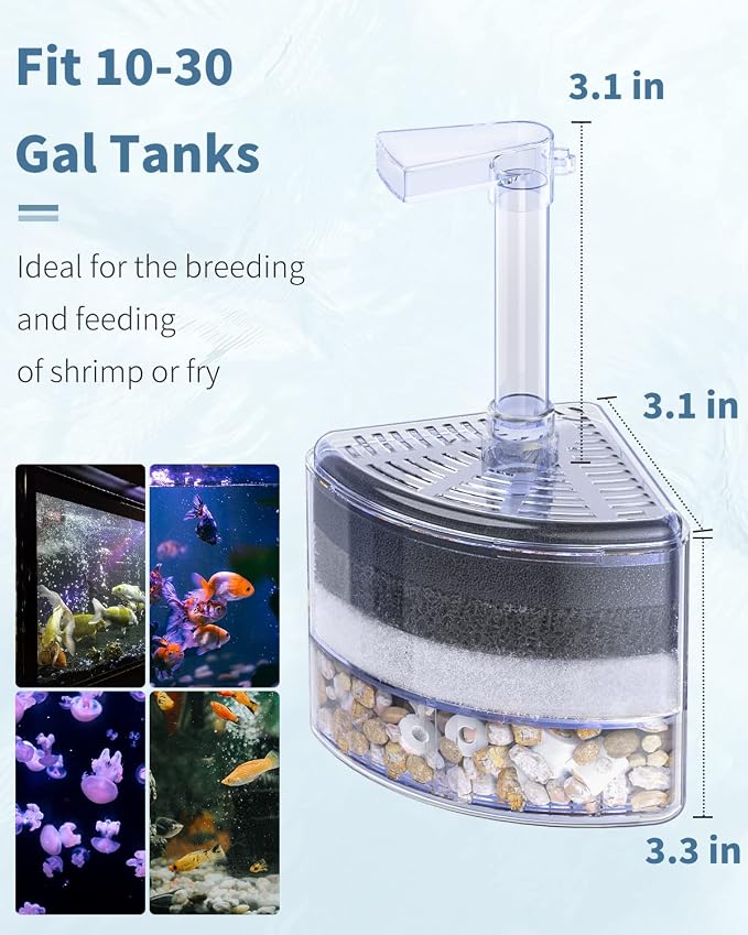 Pawfly Aquarium Corner Sponge Filter Quiet Betta Fry Shrimp and Small Fish Bio - Image 4