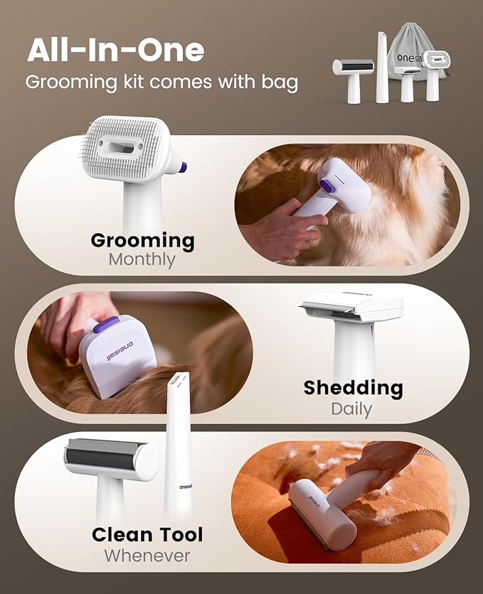 oneisall Dog Grooming Vacuum Kits: 15000Pa Shedding Brush - Image 2
