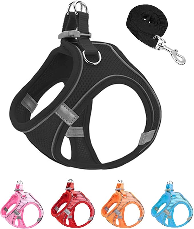 S Black Soft Mesh Dog Harness and Leash Set, No Escape Puppy Harnesses by Unknown