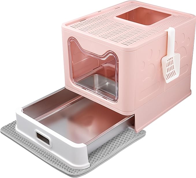 Enclosed Cat Litter Box with Lid Top Exit Covered Metal Stainless Steel Litter by Unknown