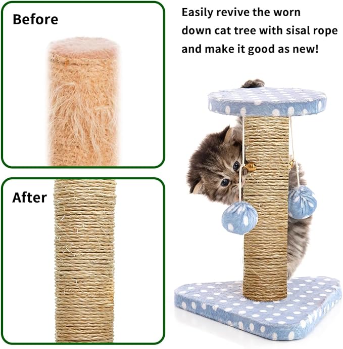 1/6 Inch Natural Sisal Rope, for Cat Scratching Post, DIY Hemp Twine, - Image 2