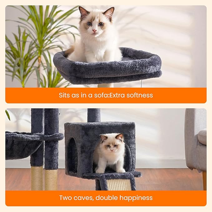 Heybly Cat Tree with Cat Self Groomer Brush, Cat Tower Condo - Image 4