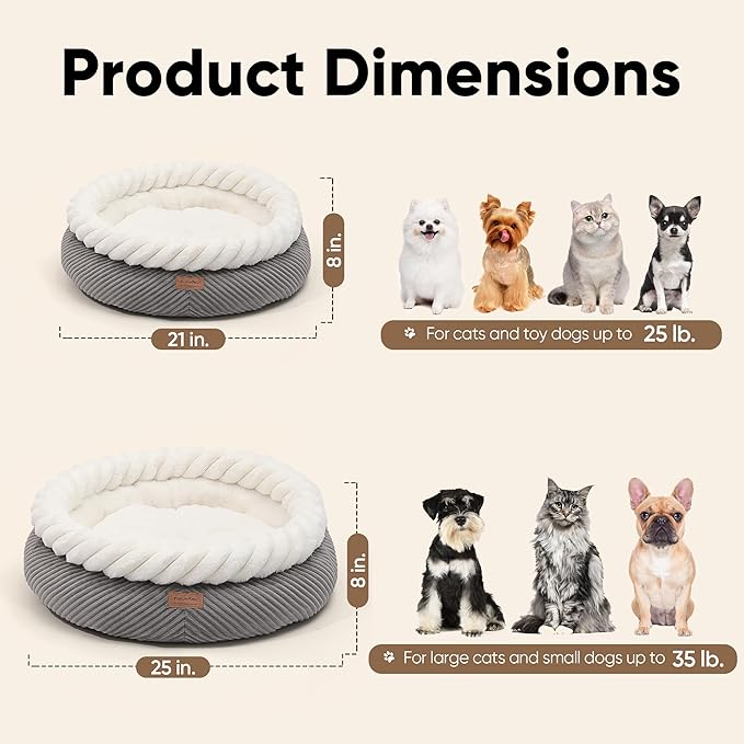 FUKUMARU Dog Bed, Calming Donut Dog Beds, Plush Faux Fur&Corduroy Cat Beds - Image 6