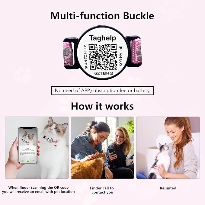 Cat Collar Breakaway with QR Code Name Tag, Reflective Kitten Collars with Bell - Image 4
