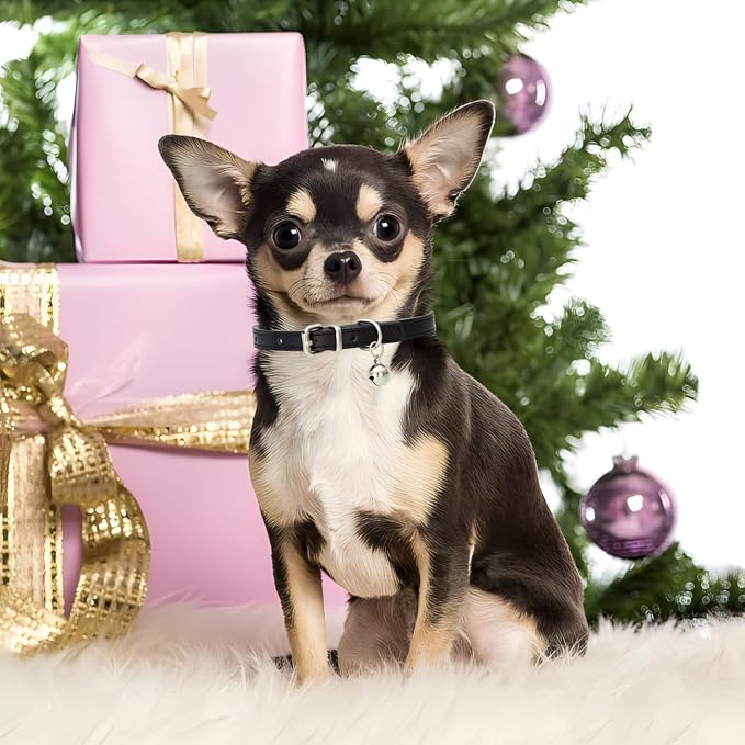 Purple Puppy Collar with Bell, Soft Pu Leather Cat Collars Adjustable Buckle - Image 2