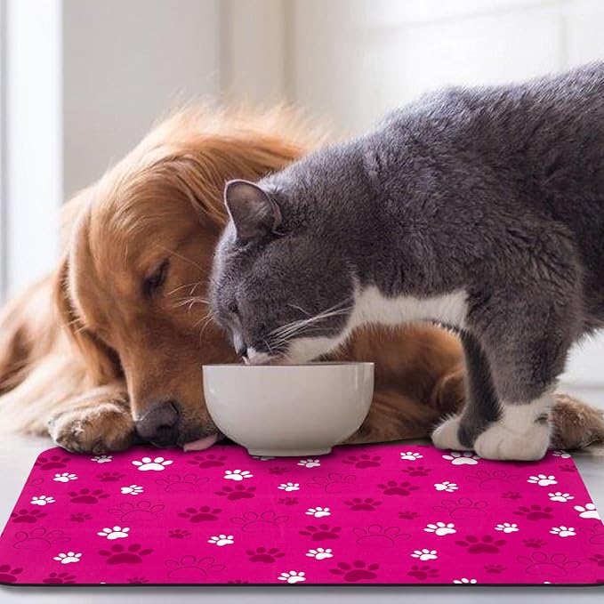 Dog Food Mat, Absorbent Water Bowl Mats Cat Pet Feeding Placemats Pink 17 * 30 - Image 7