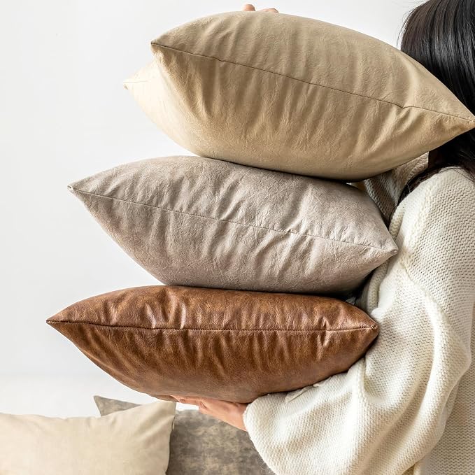 Pack of 2 Leather Throw Pillow Covers, Modern Boho Decorative Thickened - Image 7
