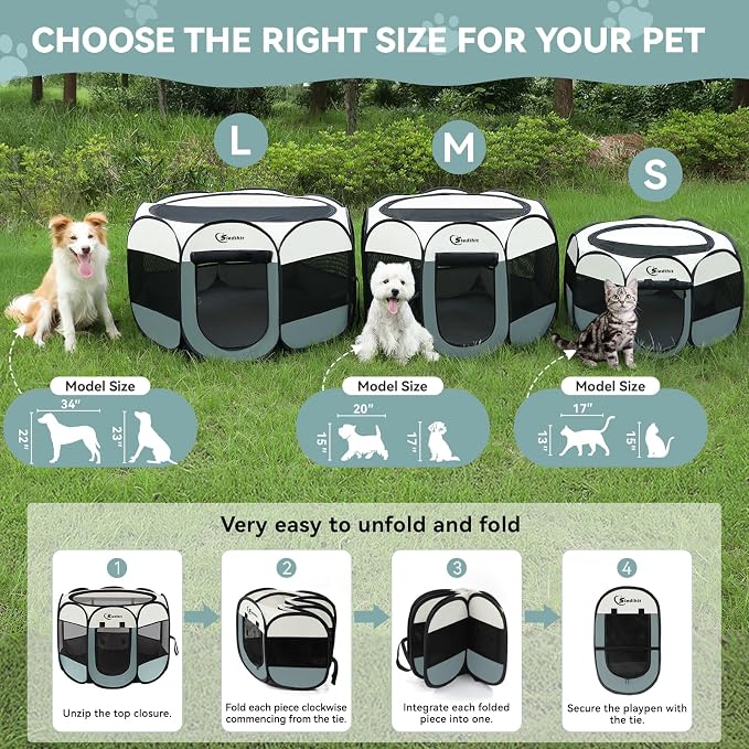 Dog Playpen with Washable Pee Pad, Puppy Pet Cat Playpen Small Dogs Tent Crate - Image 2