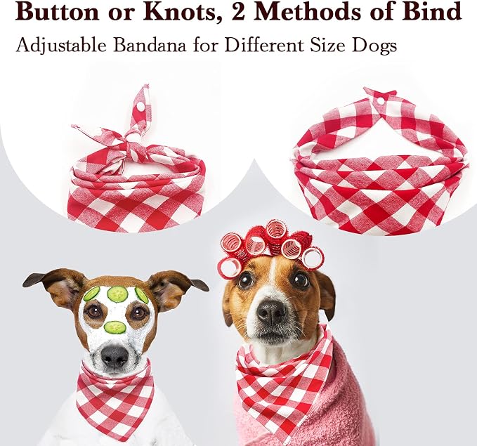Christmas Plaid Bandana with Button, Fall Dual Layer Soft Cotton Triangle Dog - Image 2