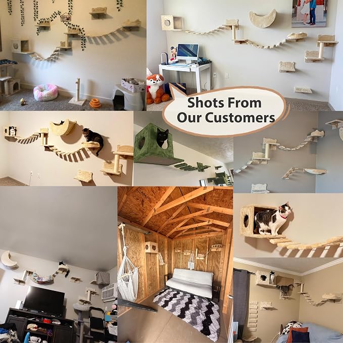 20-in-1 Cat Wall Shelves, Wall Mounted Pet Furniture w/Plush Fabric, Cat - Image 9
