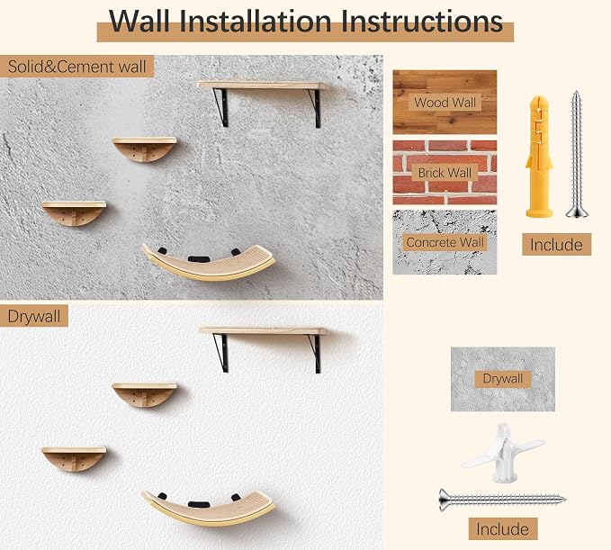 Cat Wall Shelf with Curved Hammock Bed, Wall Mounted Cat Perch with Beige Soft - Image 9