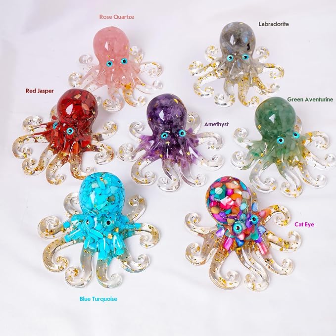 Natural Crystal Green Aventurine Gravel Octopus Resin Marine Animals Fish Tank - Image 3