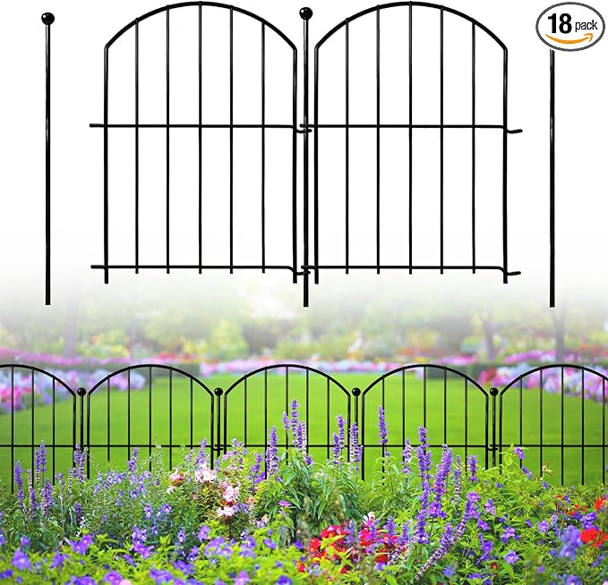 Decorative Garden Fence 17in x18ft, 18 Pack Rustproof Metal No Dig Fence Animal by Thrivinest
