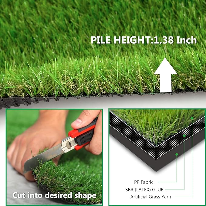 Artificial Grass Rug Outdoor Indoor 6FTX94FT Fake Grass Carpet Green Synthetic - Image 4
