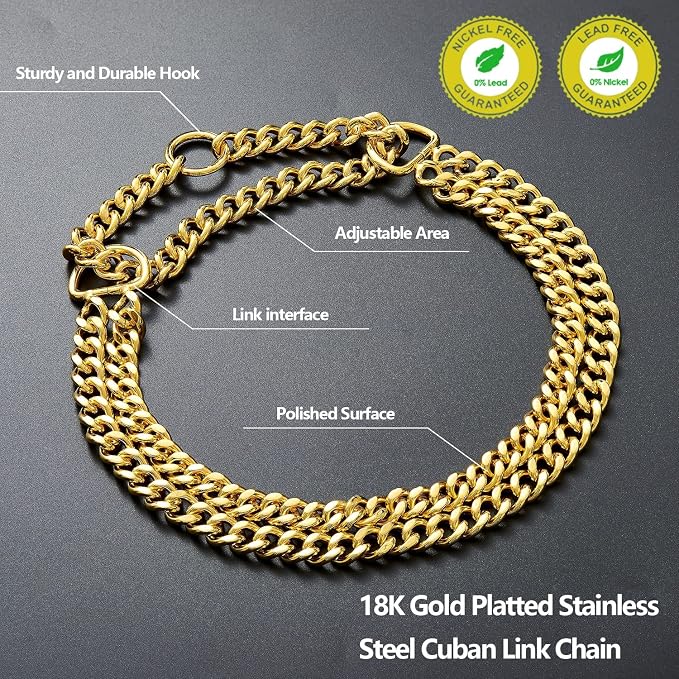 Gold Dog Collar Chain Stainless Steel 19K Gold Dog Collar Adjustable Walking - Image 2