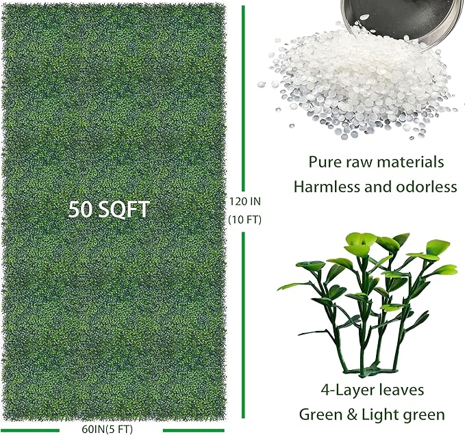Artificial Boxwood Roll: 60 X 120 in UV-Anti Faux Ivy Boxwood Hedge Leaf Grass - Image 2